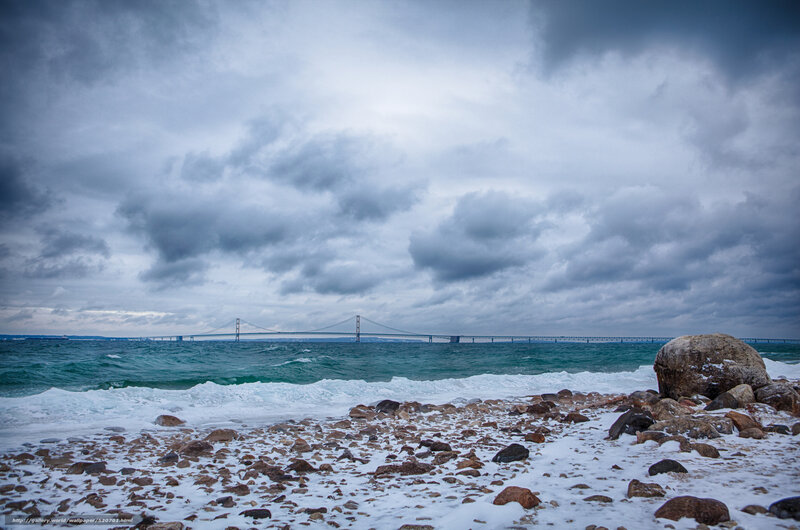 Stormy coast with bridge view
