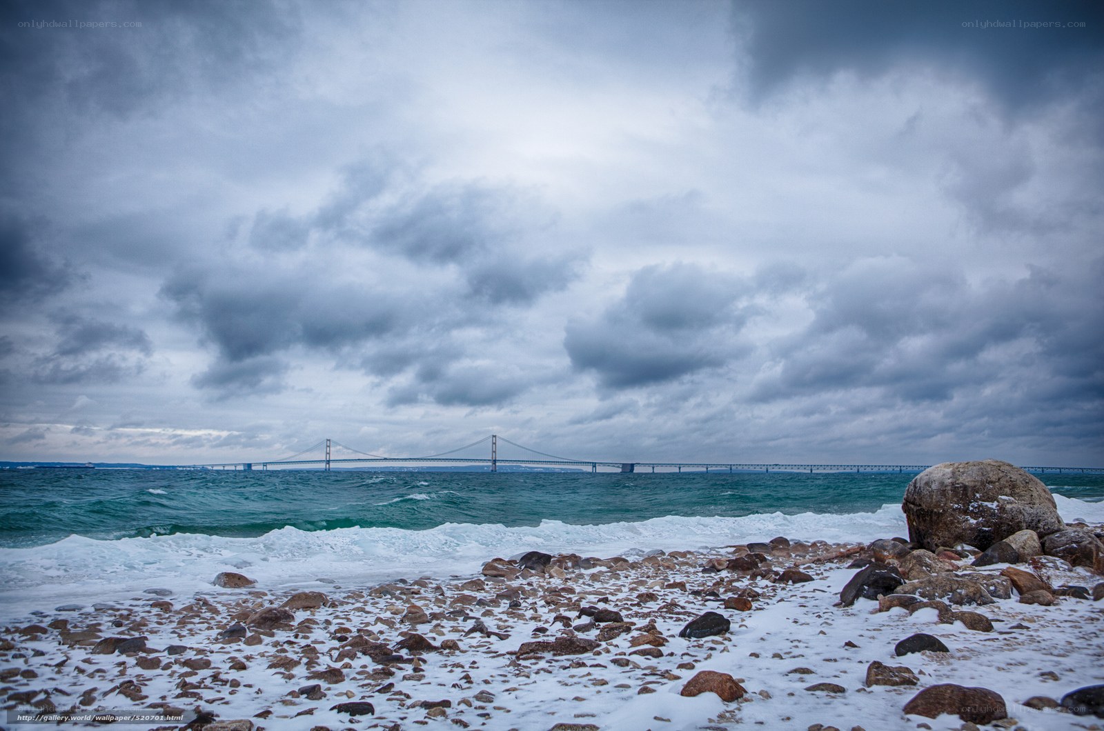 Stormy coast with bridge view