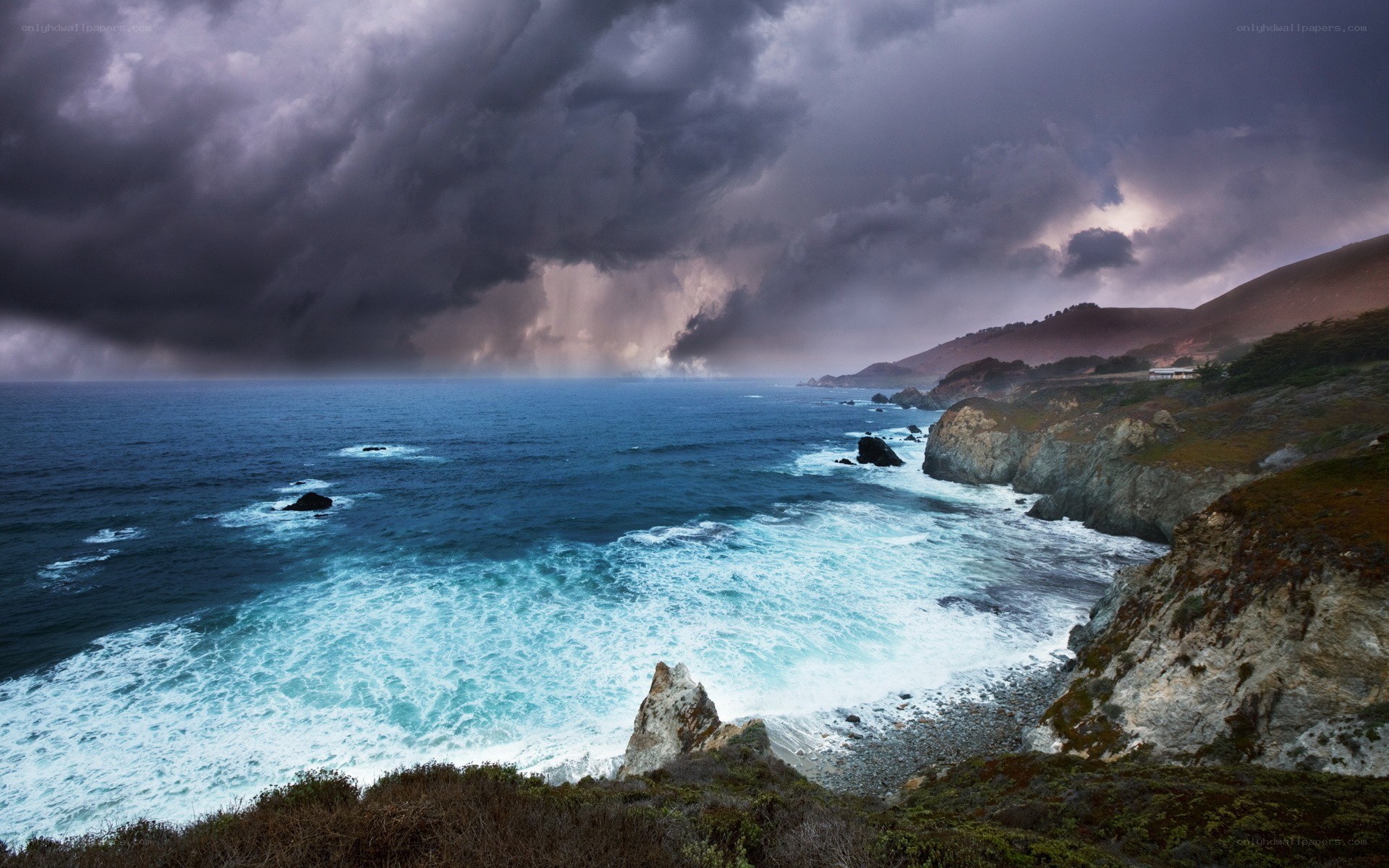 Stormy coast with crashing waves