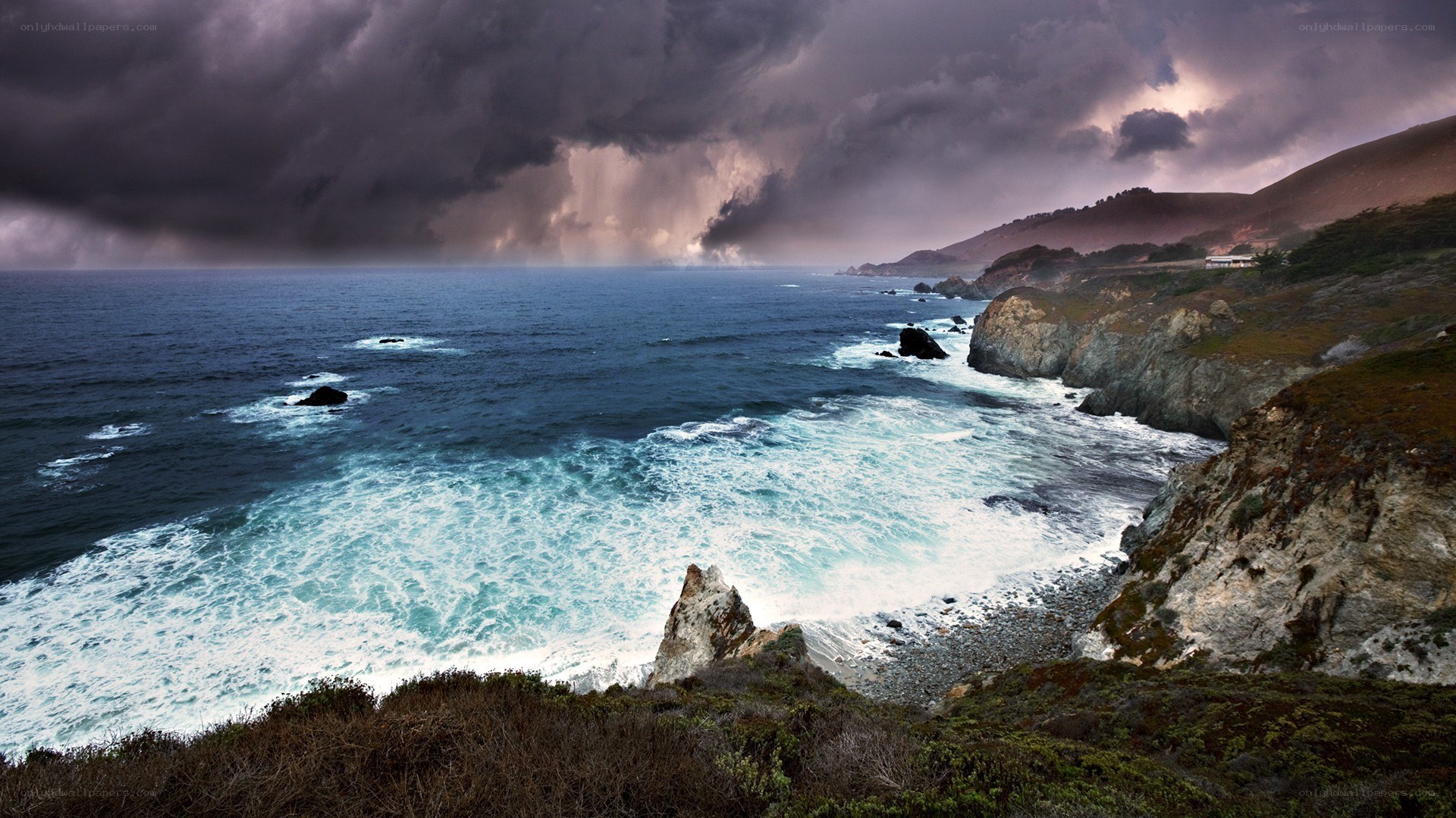 Stormy coast with crashing waves