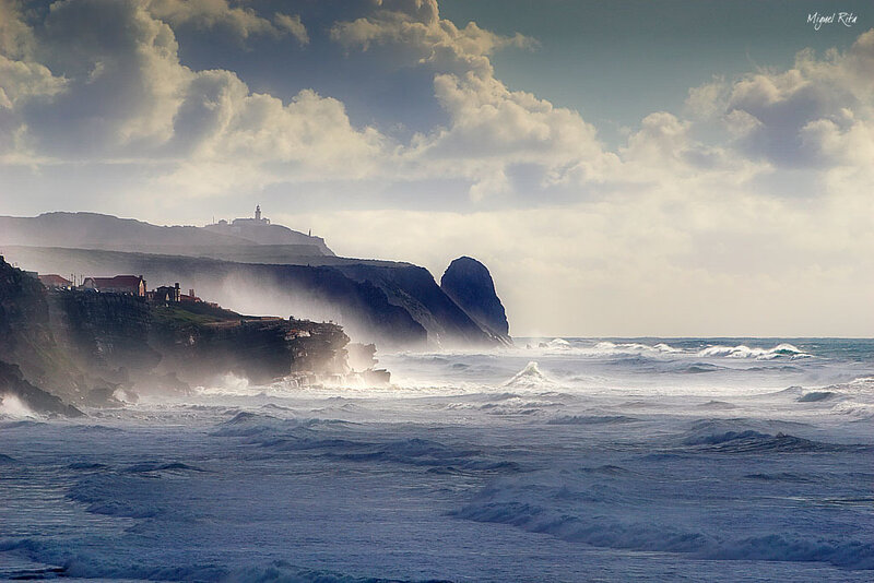 Stormy coast with lighthouse