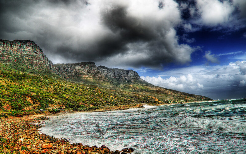 Stormy coast with rocky cliffs