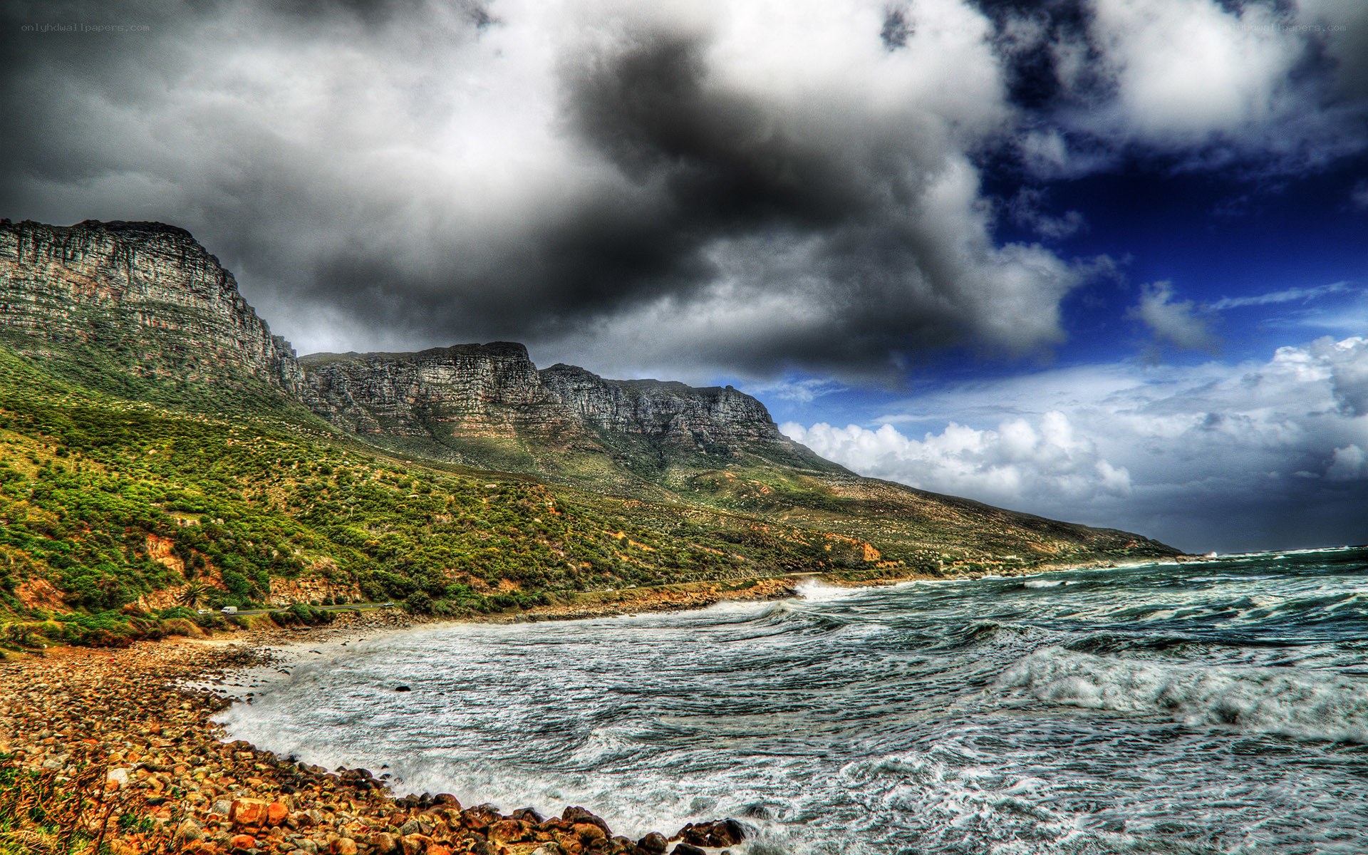 Stormy coast with rocky cliffs