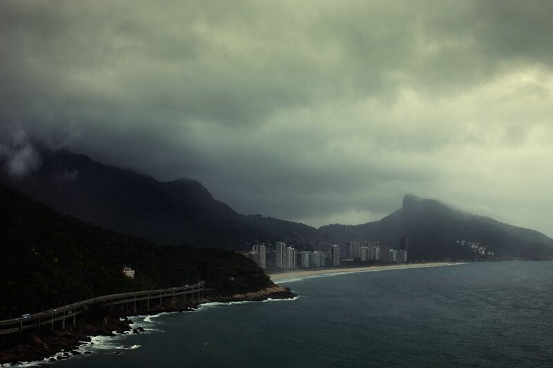 Stormy coastal city view