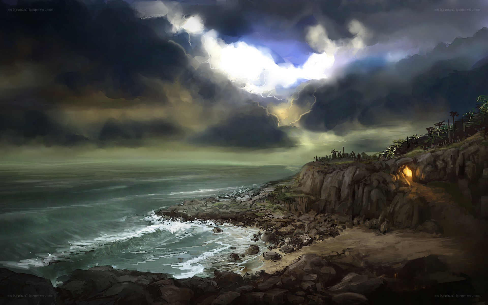 Stormy coastal cliff scene