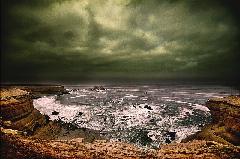 Stormy coastal cliffs and sea