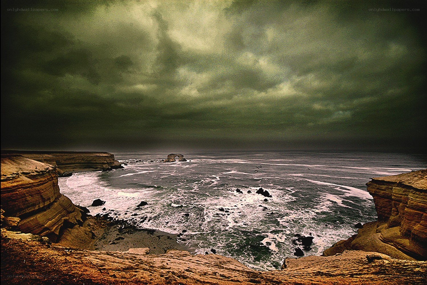 Stormy coastal cliffs and sea