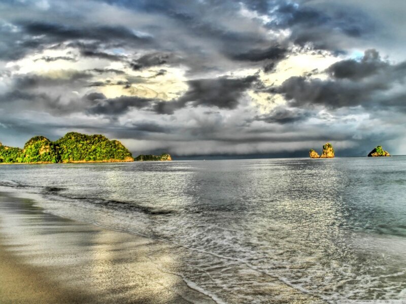 Stormy coastal landscape with islands