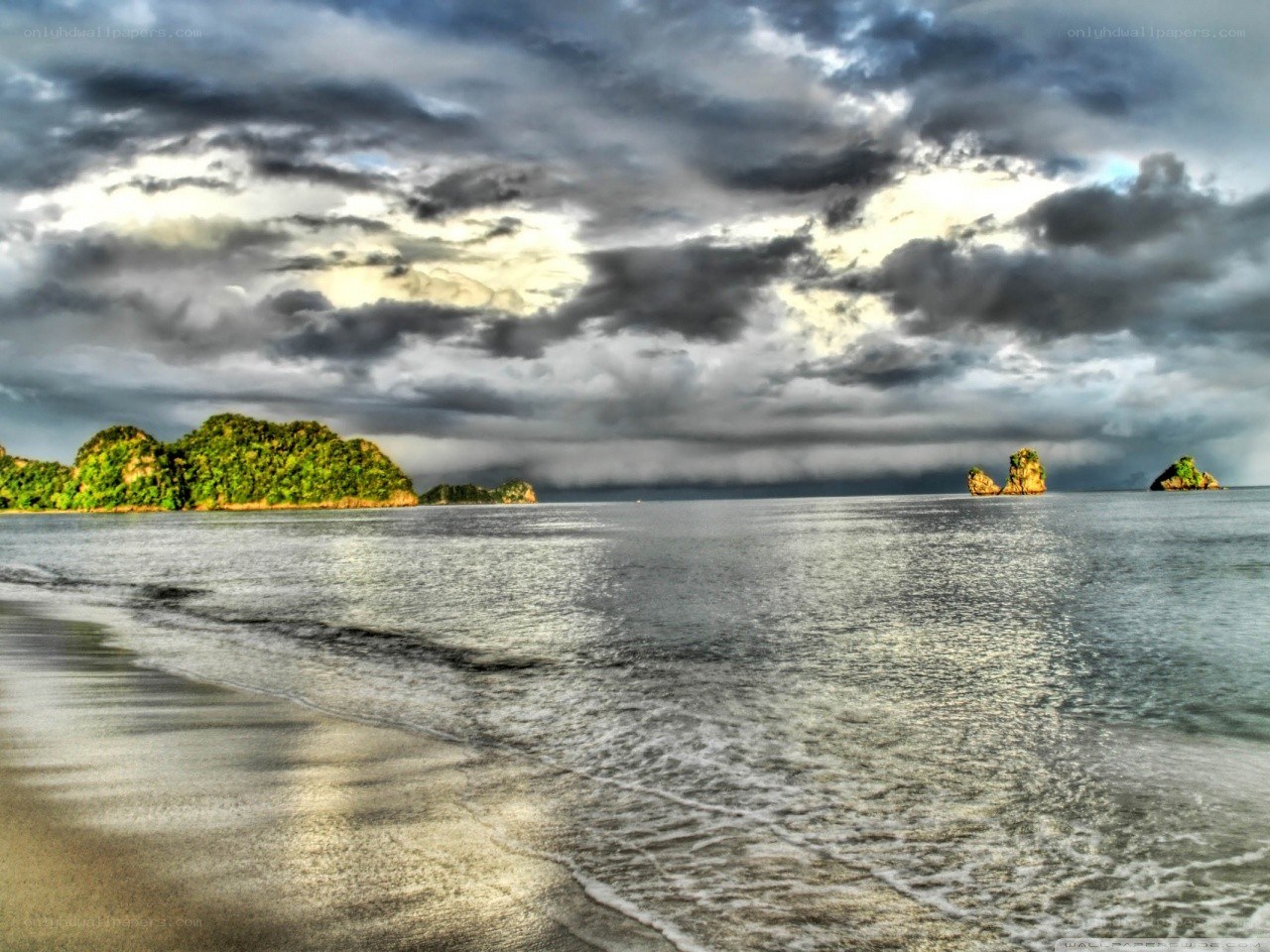 Stormy coastal landscape with islands