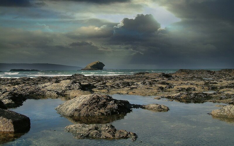 Stormy coastal rocks and tide pools