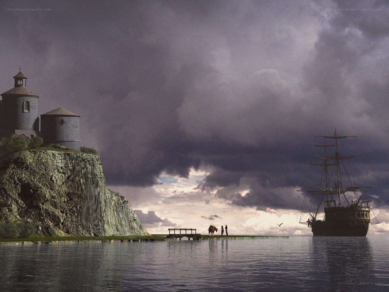 Stormy coastal ship arrival