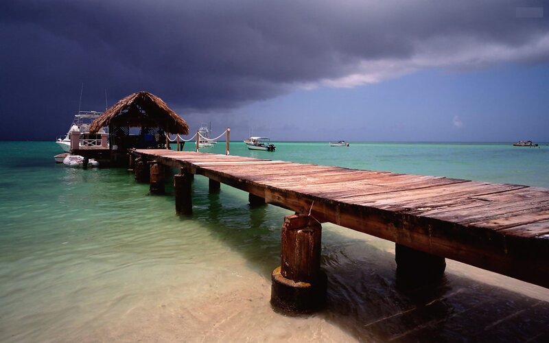 Stormy dock at tropical bay