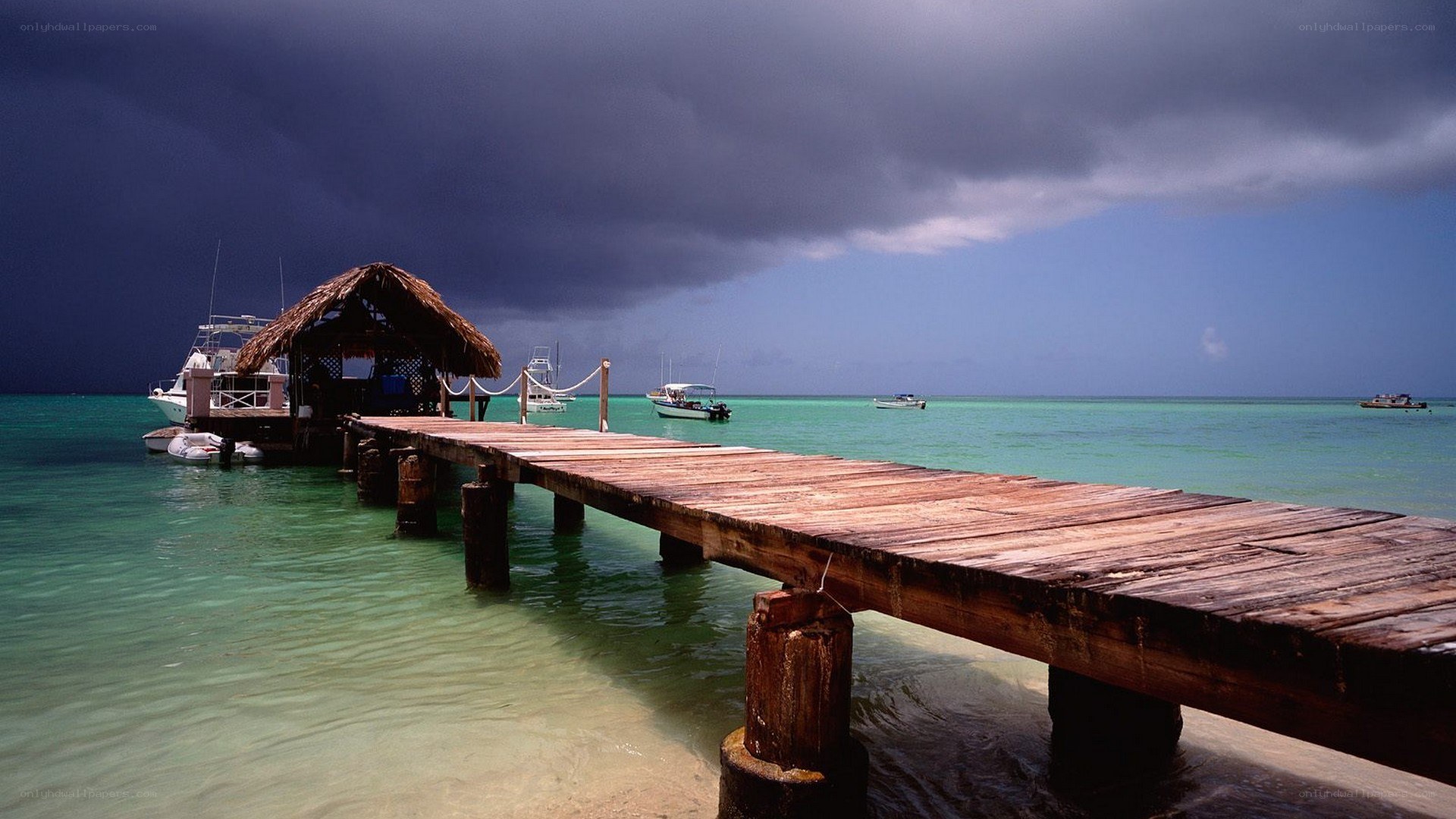 Stormy dock at tropical bay