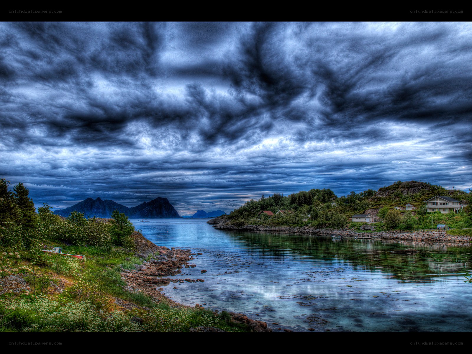 Stormy fjord landscape