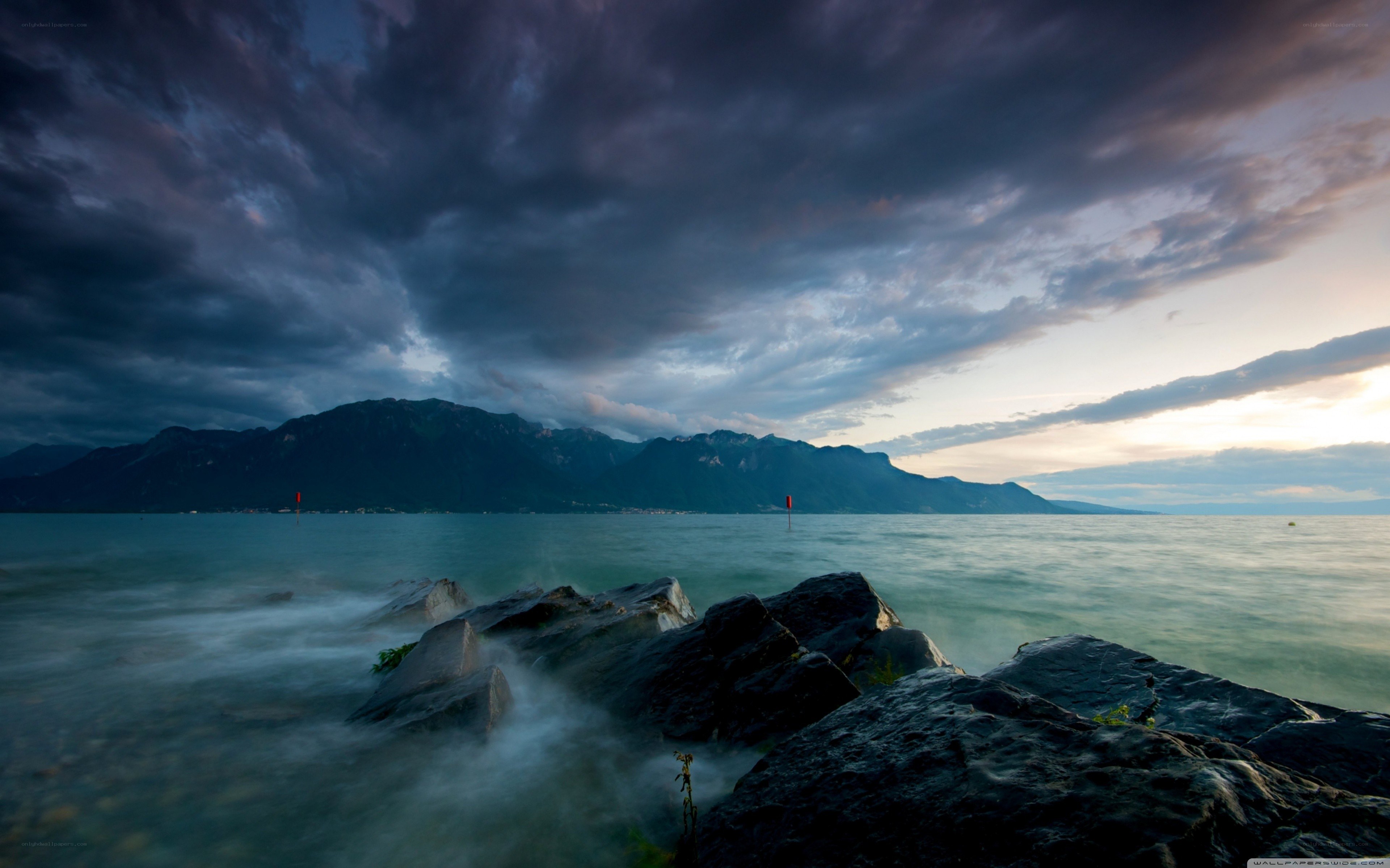 Stormy lake with mountains