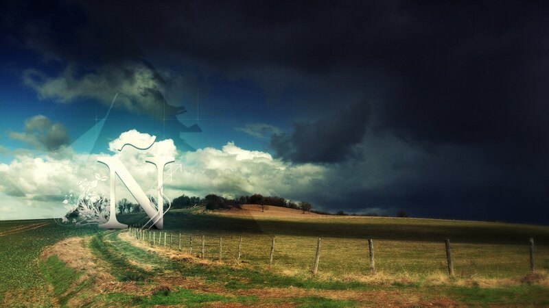Stormy landscape with letter N