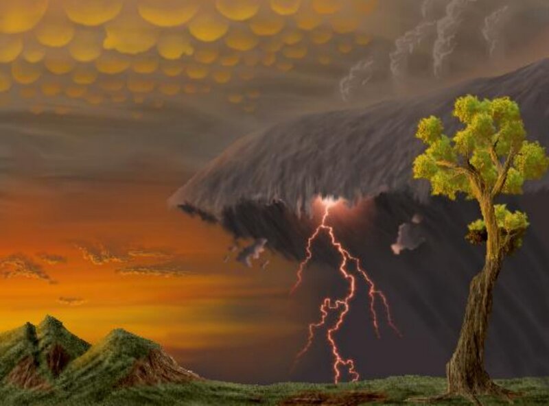 Stormy landscape with lightning