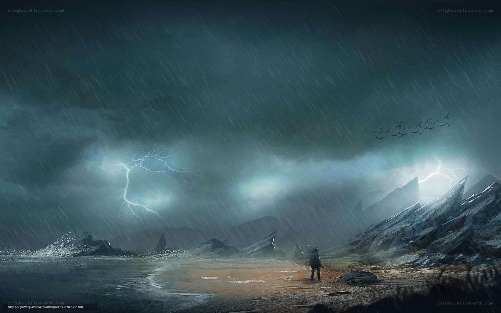 Stormy landscape with lightning