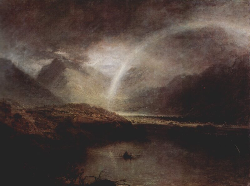 Stormy landscape with rainbow