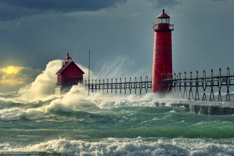 Stormy lighthouse waves