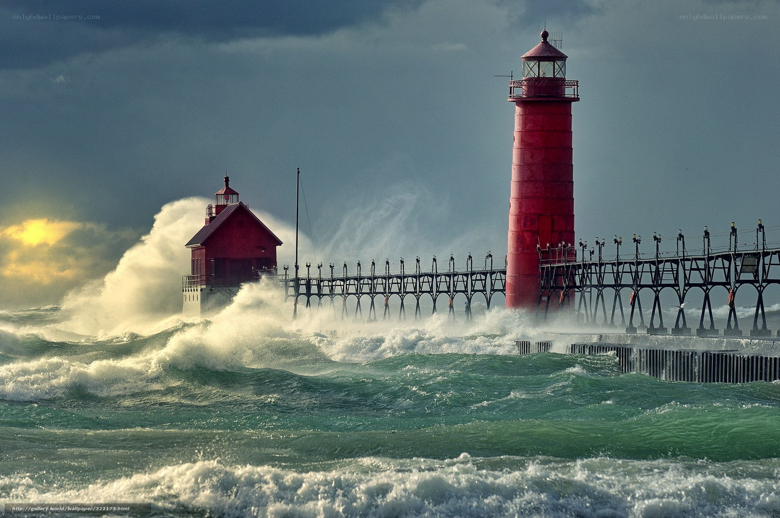 Stormy lighthouse waves