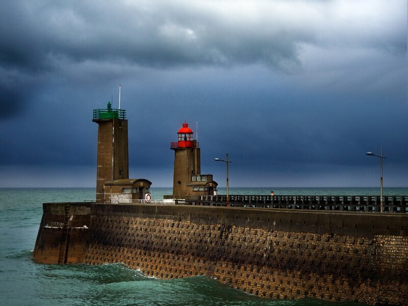 Stormy lighthouses at the harbor