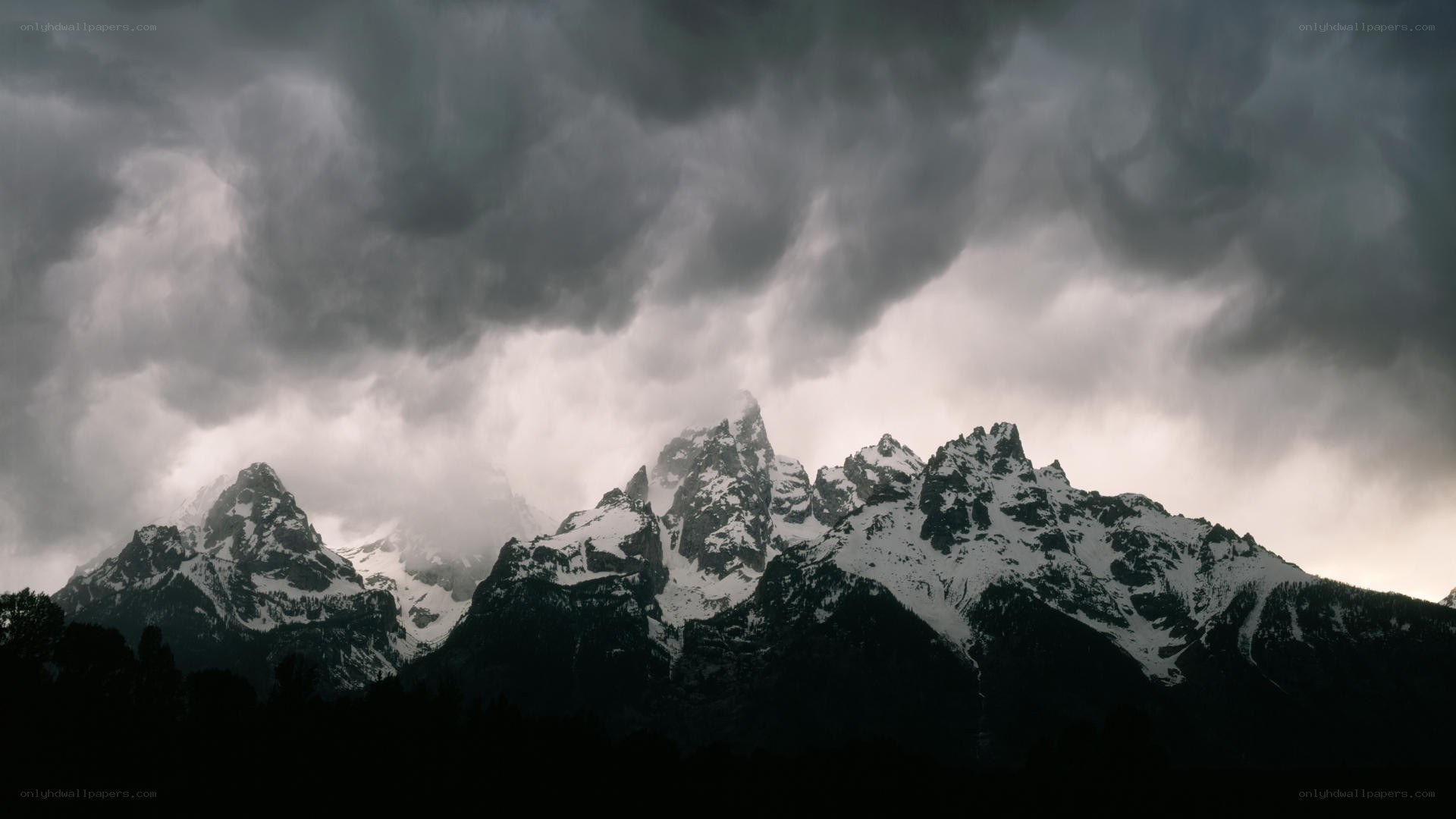 Stormy mountains at dusk