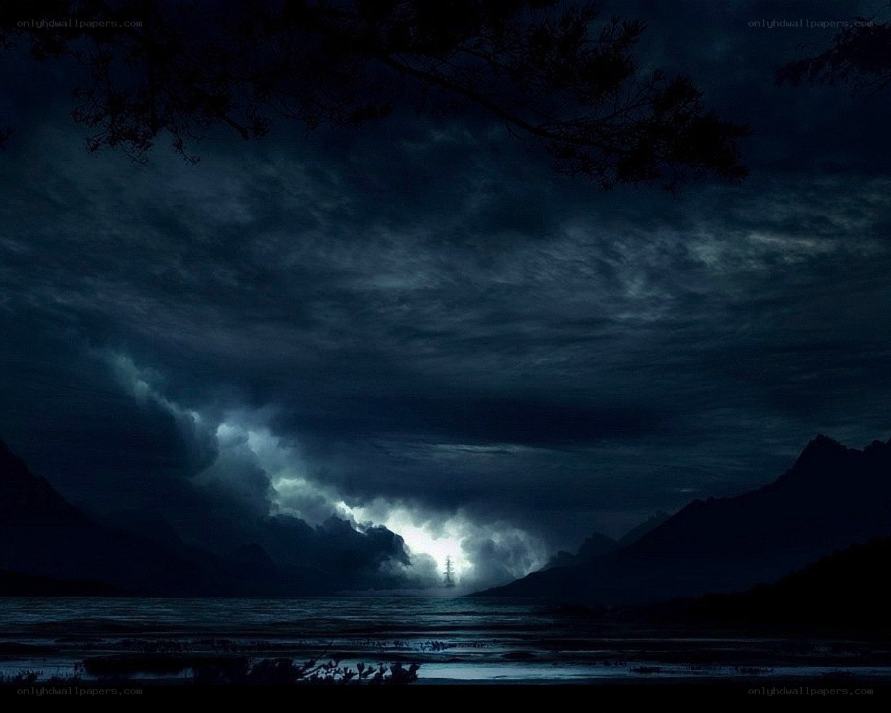 Stormy night over a lake