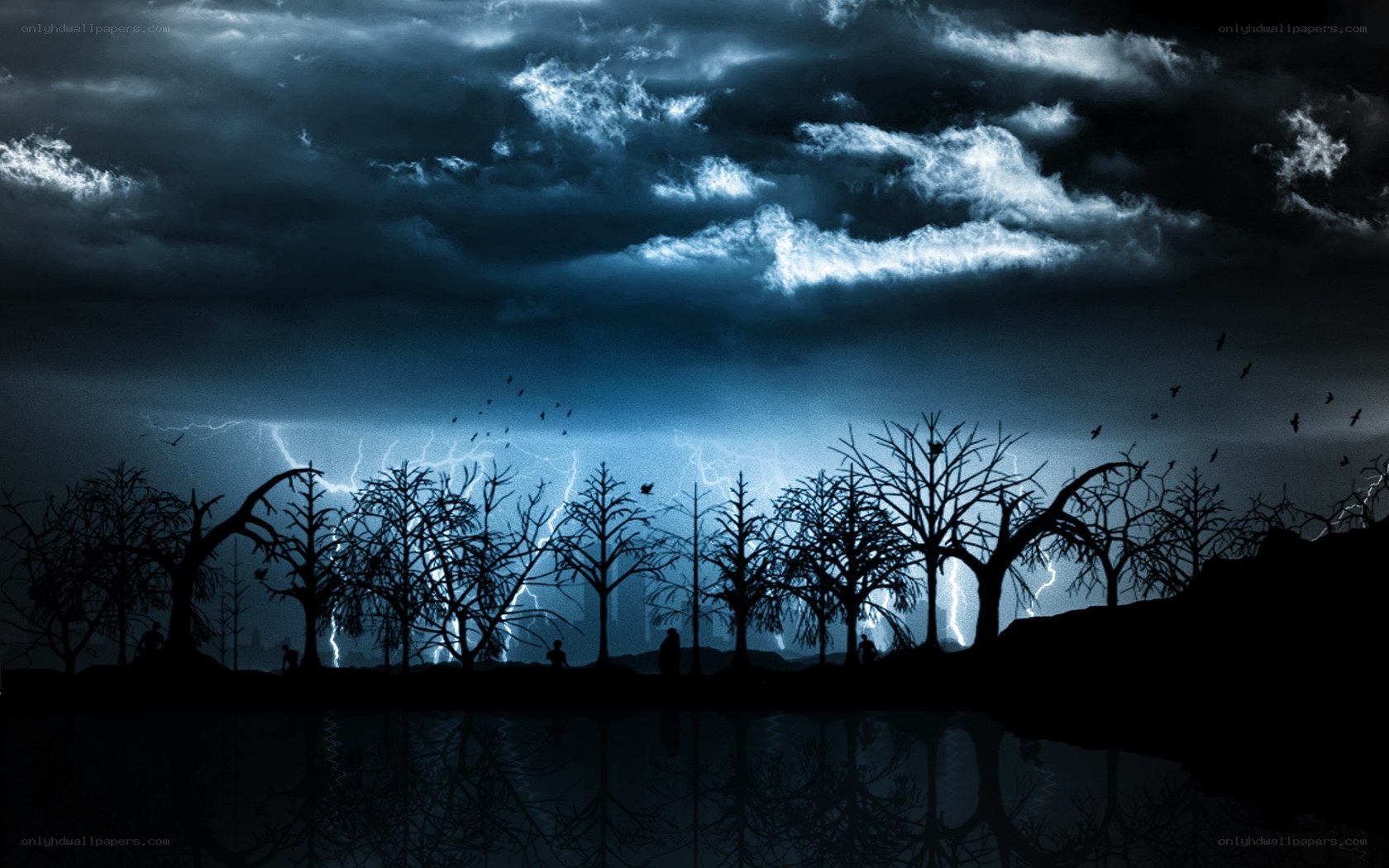 Stormy night over a swamp
