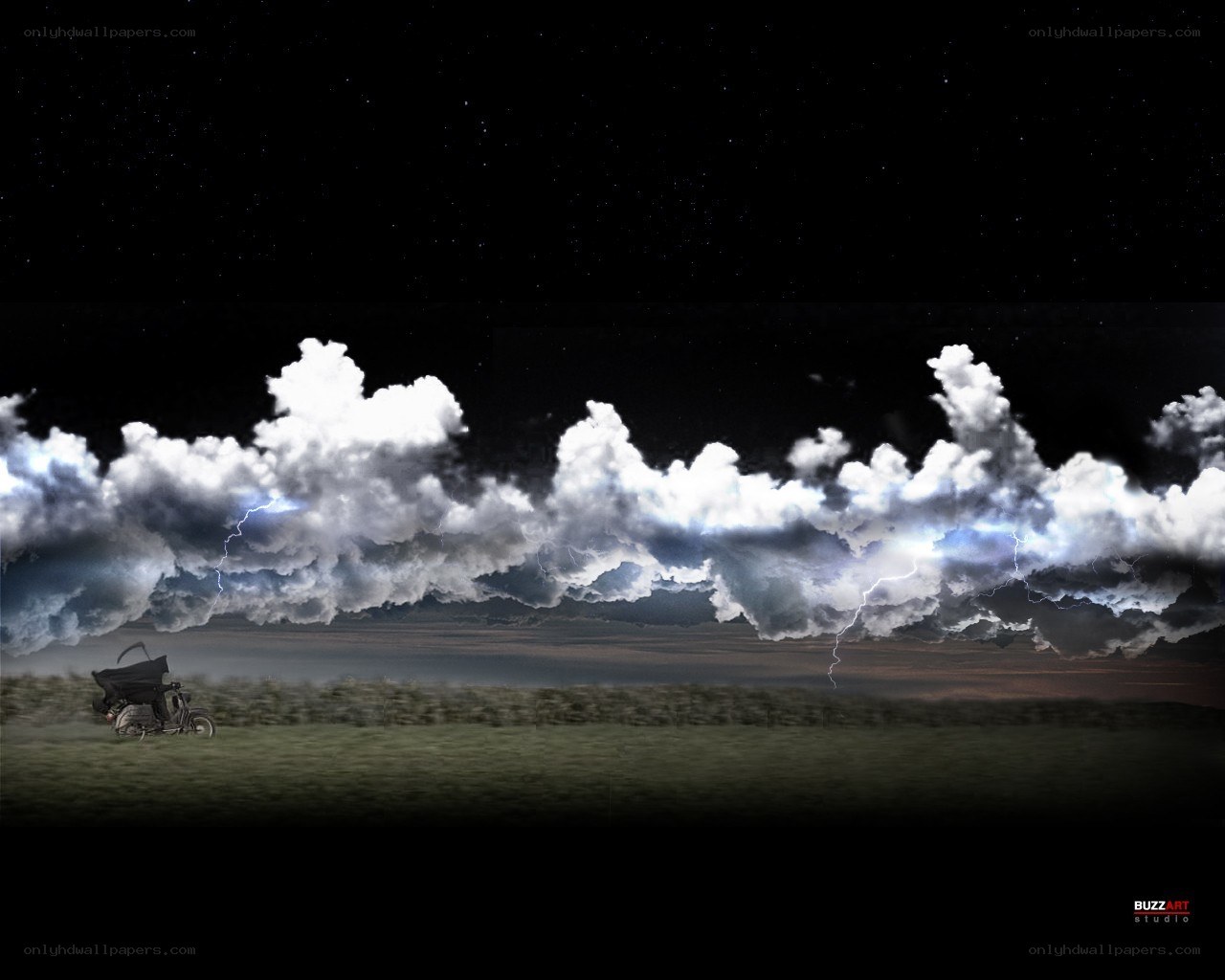 Stormy night with motorcycle