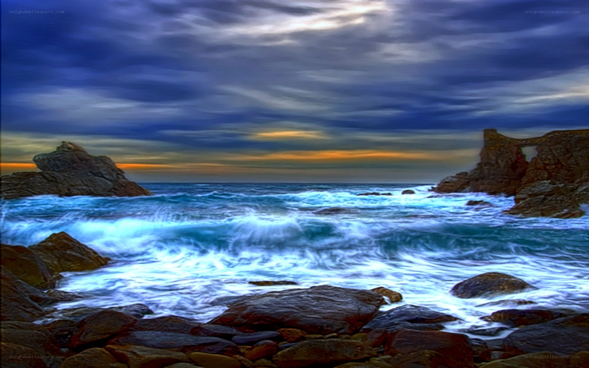 Stormy ocean at sunset
