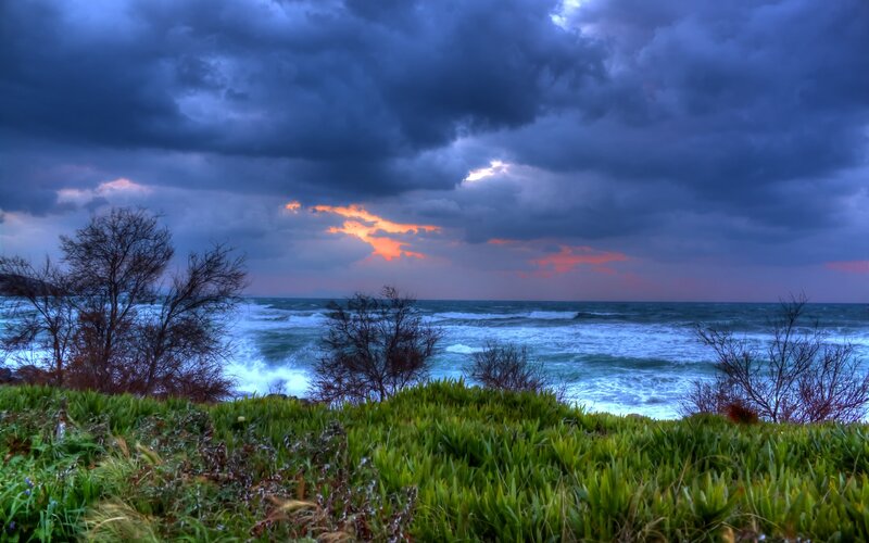 Stormy Ocean at Sunset — Blue