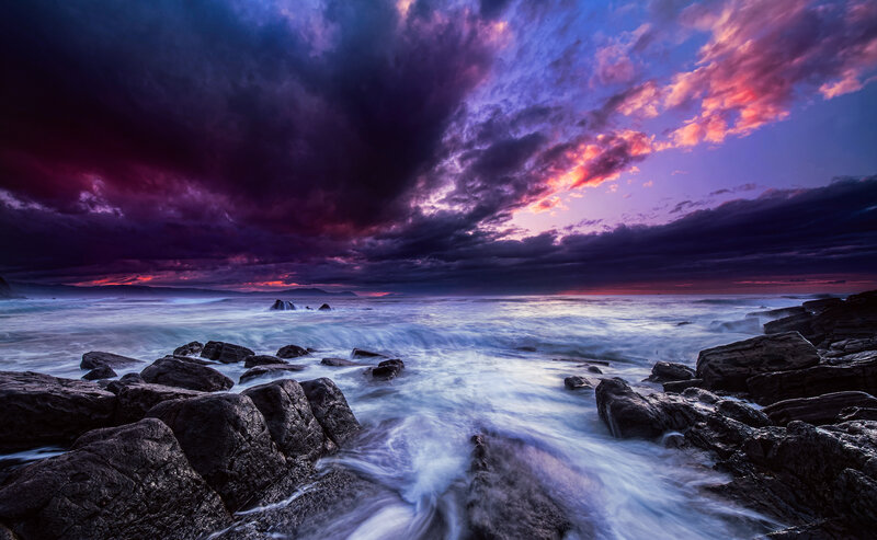 Stormy Ocean at Sunset — Purple, Dramatic