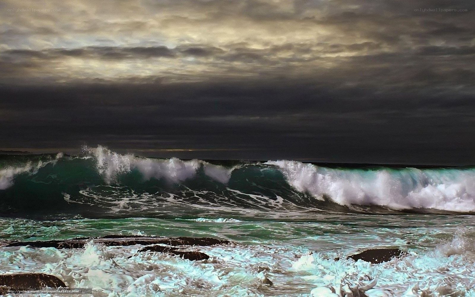 Stormy ocean waves at dusk