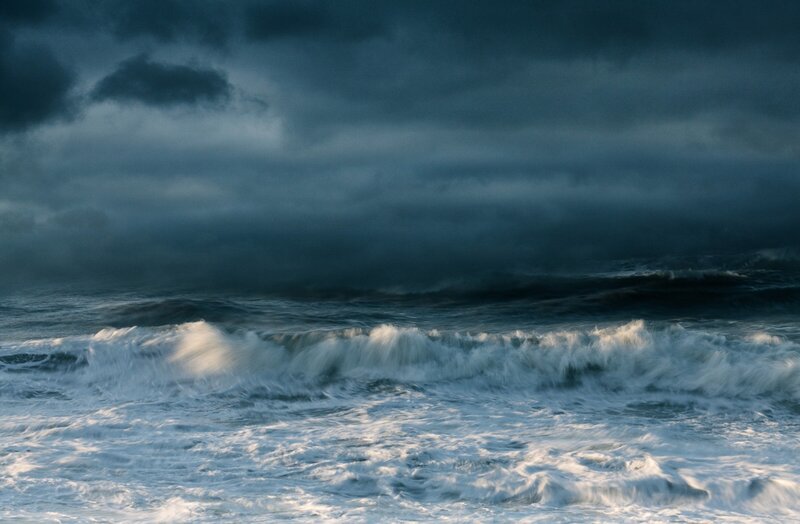 Stormy Ocean Waves — Blue, Dramatic, Night, Photograph, Sky