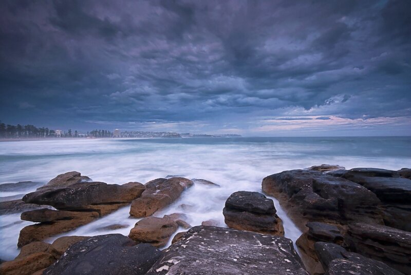 Stormy Ocean Waves — Blue, Dramatic, Night, Photograph