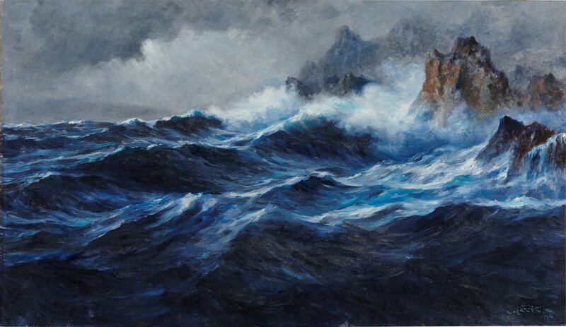 Stormy Ocean Waves — Blue, Dramatic, Painting