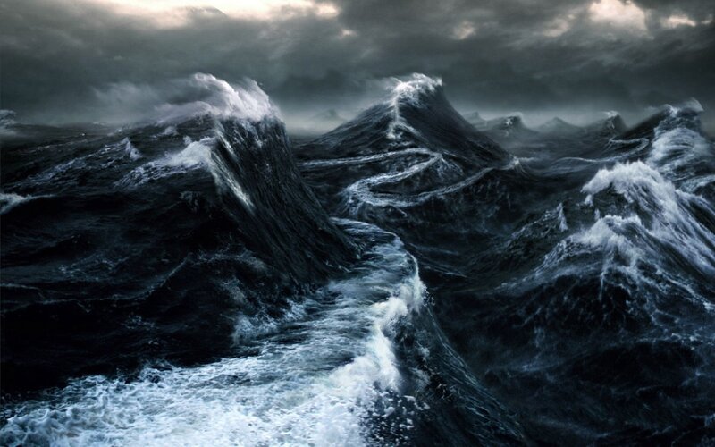 Stormy Ocean Waves — Dark Blue, Dramatic, Digital Art