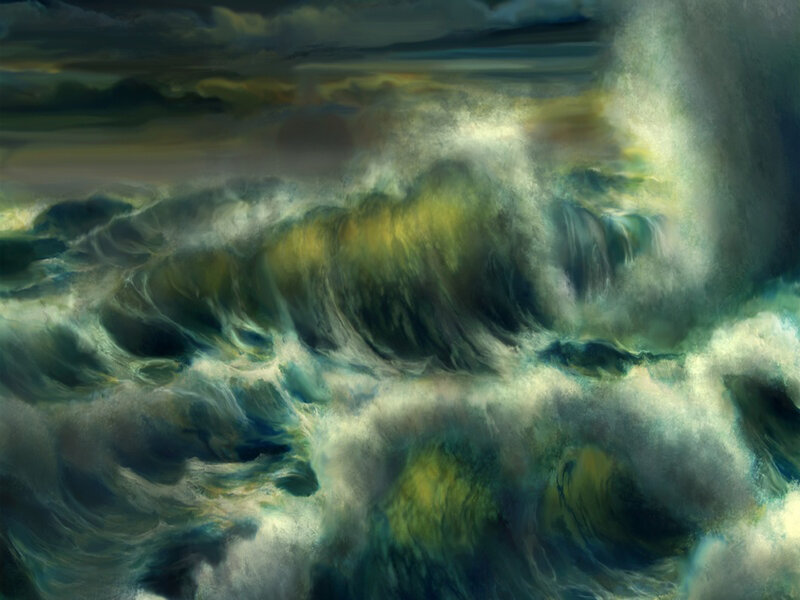 Stormy Ocean Waves — Green, Dramatic, Digital Art