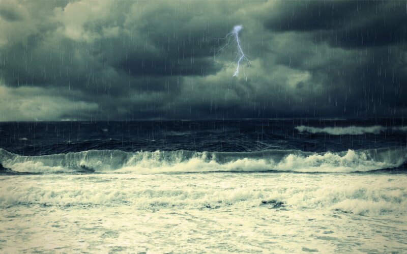 Stormy Ocean with Lightning — Gray
