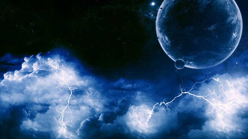 Stormy planet with lightning