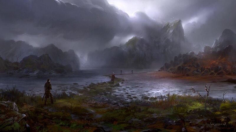Stormy river landscape