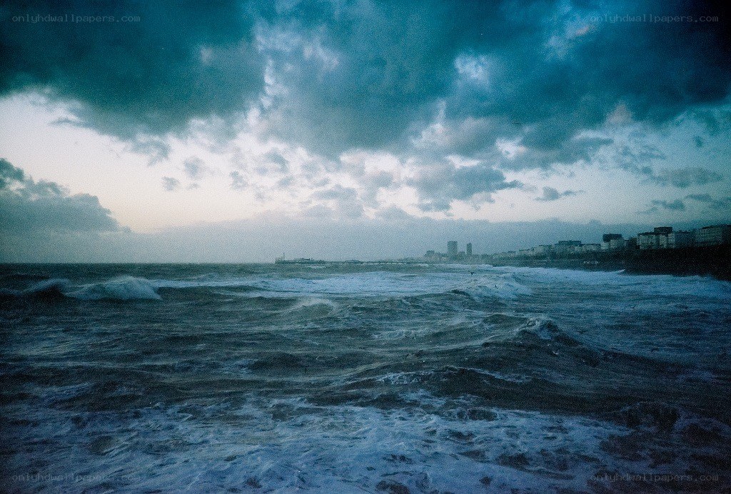 Stormy sea at coastal town