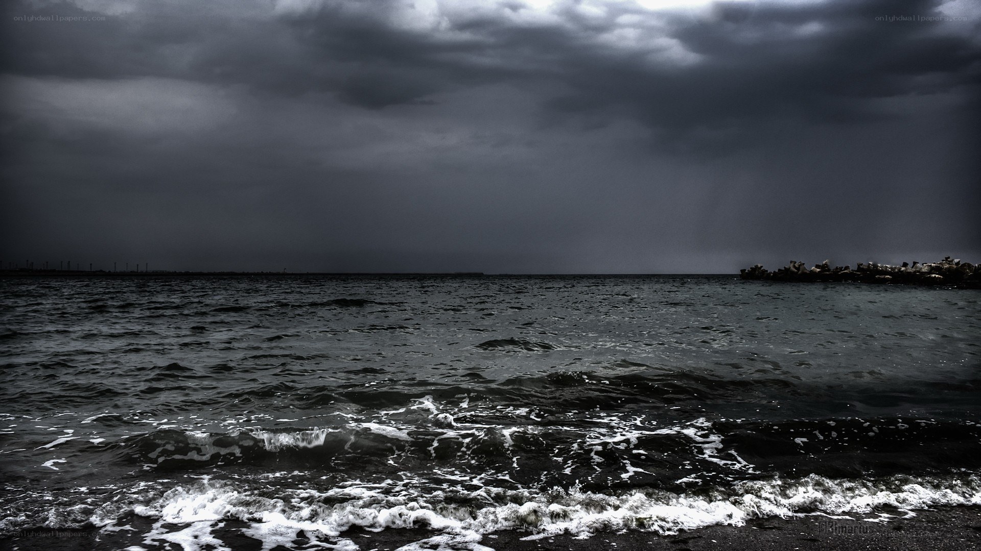 Stormy sea at dusk