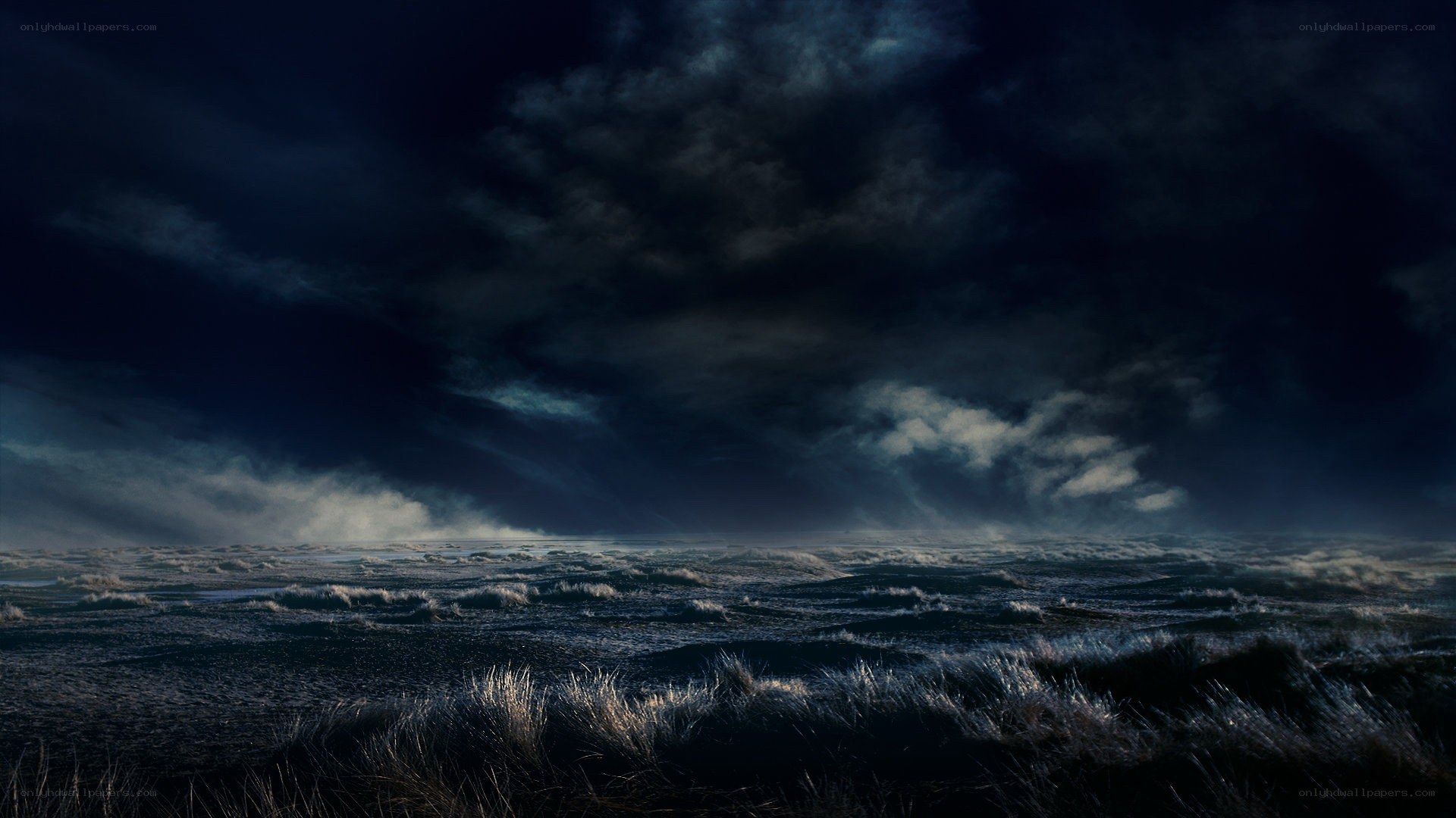 Stormy sea at night