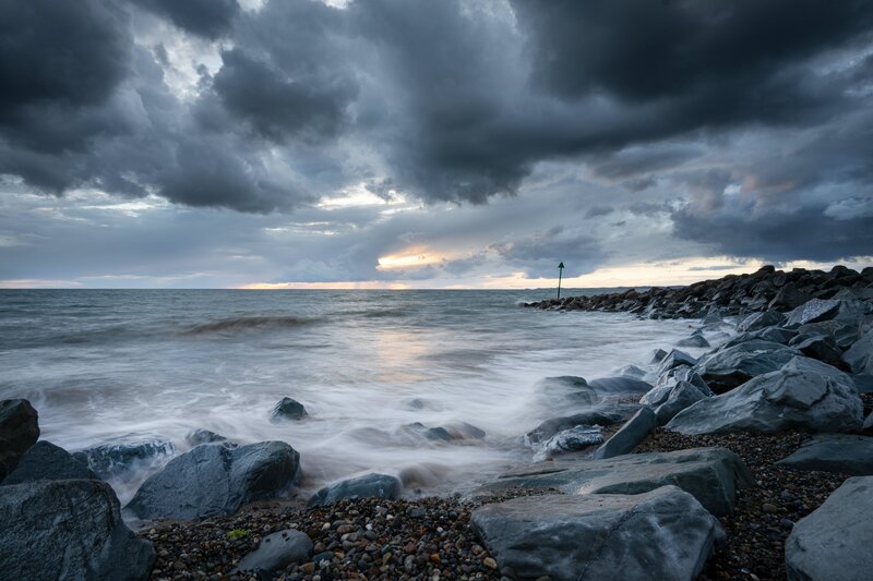 Stormy Sea at Rocky Shore — Gray, Dramatic