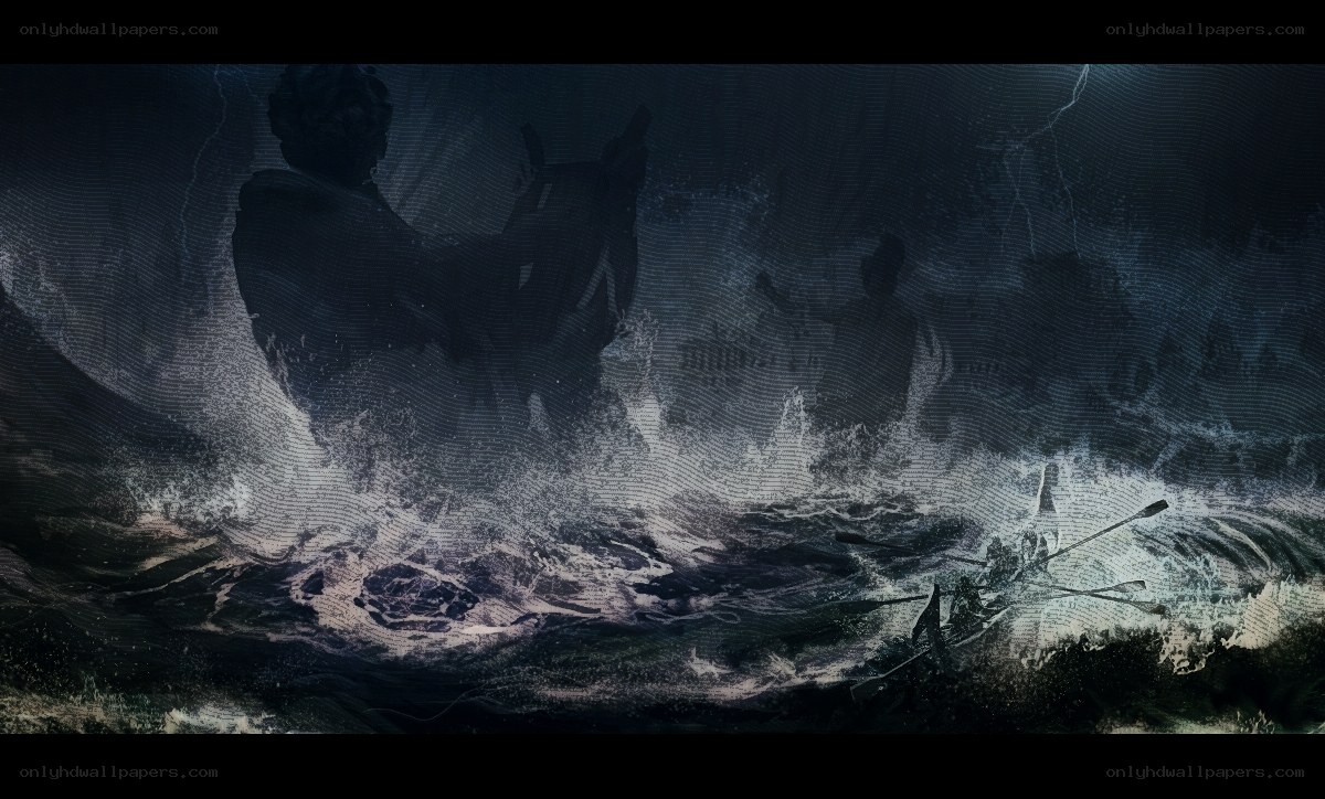 Stormy sea battle scene