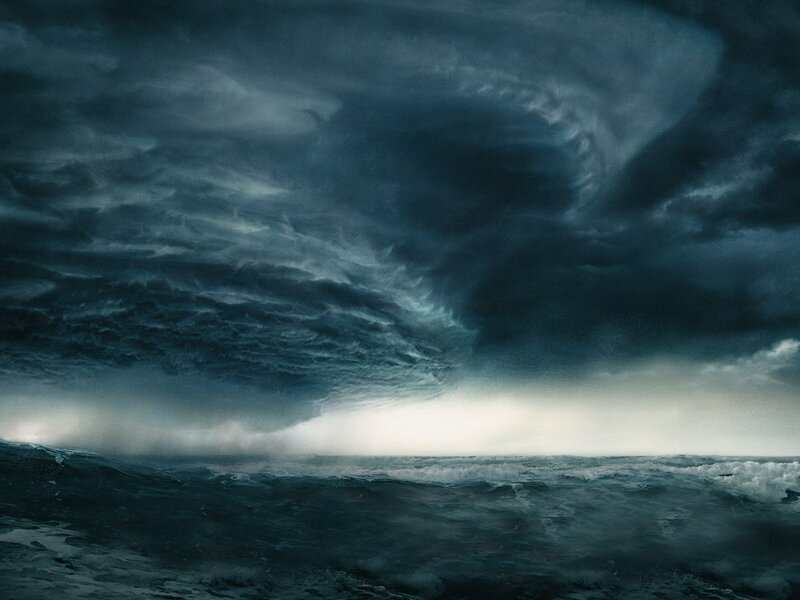 Stormy sea under dark clouds