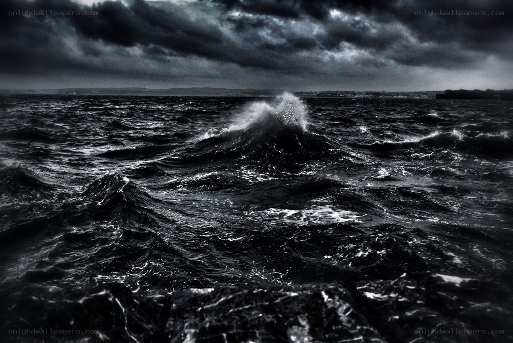 Stormy sea under dark clouds