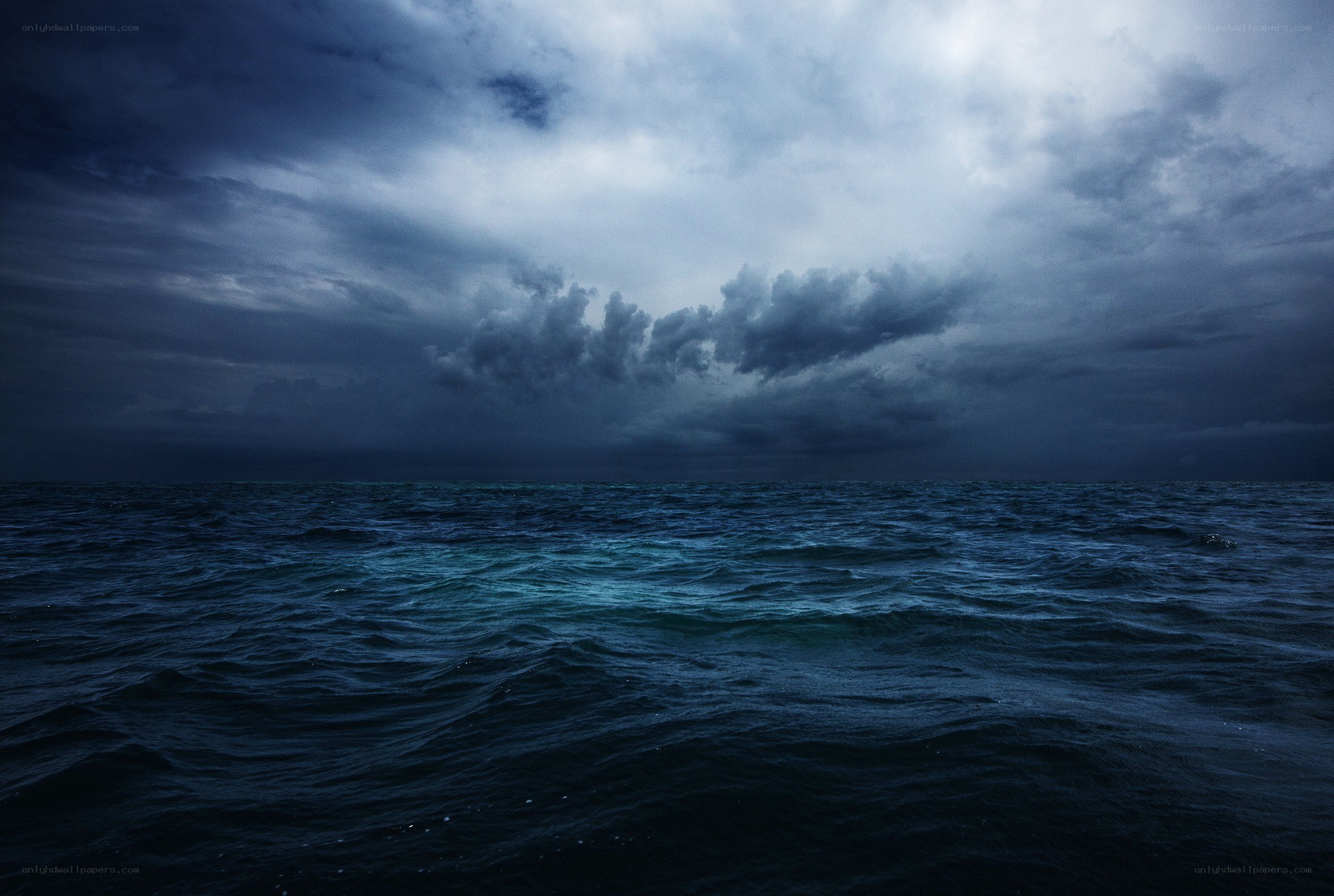 Stormy sea under dark clouds